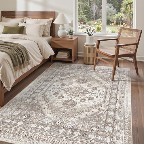 befbee Washable 5x7 Area Rug Non Slip Stain Resistant Rug for Living Room - color: Brown/Beige, size: 5' x 7' (Rectangular)