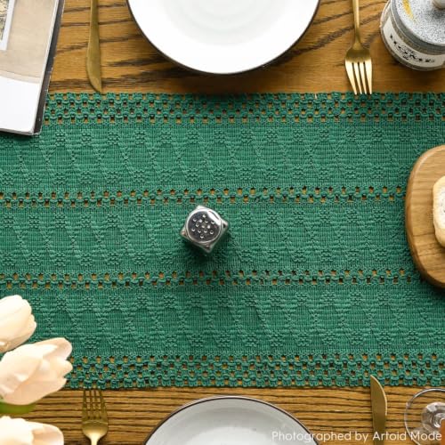 Artoid Mode Dark Green Woven Farmhouse Hollow Table Runner 12x36 Inch - color: Dark Green, size: 12" x 36", Table Runner