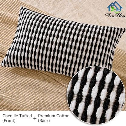 AmHoo Boho Chenille Pillow Cover,12 x 20-Inch Black - color: Black, size: 20" x 12" (Pack of 1)