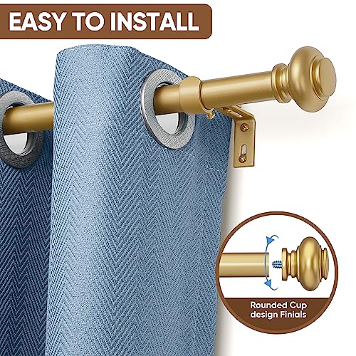 SIMEWIN Gold Curtain Rods for Windows 48 to 84 Inches Adjustable Decorative 1 Inch Diameter Single Window Curtain Rod Set with Classic Finials, Gold Finishing - color: Gold, size: 28"-88"