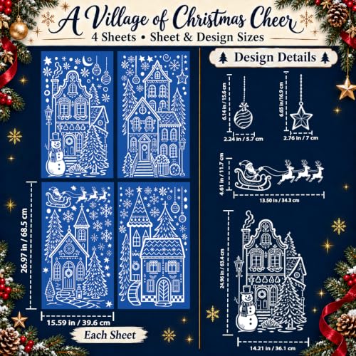 Extra Large Village Christmas Window Clings, Winter White House Stickers - color: Christmas Village