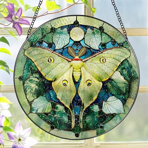 Luna Moth Sun Catcher, 8 Inch Stained Glass Suncatcher, Stained Glass Window Hanging, Luna Moth Indoor Decor, Idea Gift, Gift Exchange - color: Luna Moth