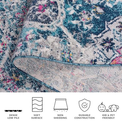 SAFAVIEH Madison Collection Runner Rug - 2'3" x 8', Blue & Grey, Boho Chic Glam Paisley Design, Non-Shedding & Easy Care, Ideal for High Traffic Areas in Living Room, Bedroom (MAD600M) - color: Blue/Grey, size: 2'3" x 8' (Runner)