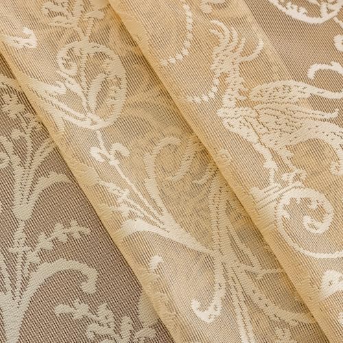 TUDECO Beige Lace Sheer Curtains 72 Inches Long, Ruffle Edges, 2 Panels - color: Beige, size: 59"W x 72"L (Pack of 2)