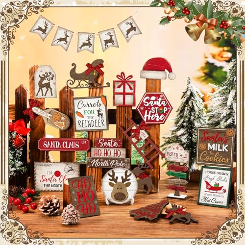 Croblissful 23 Pcs Christmas Tiered Tray Decor set, Red, Elk - color: Red, style: Elk