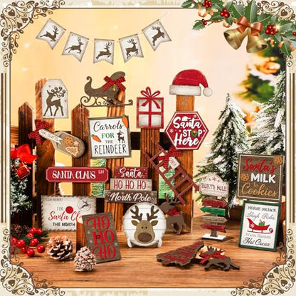 Croblissful 23 Pcs Christmas Tiered Tray Decor set, Red, Elk - color: Red, style: Elk