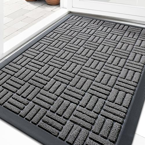 OLANLY Front Door Mat Outside Entrance 33x21, Heavy-Duty Rubber Doormat - color: Grey, size: 33" X 21"
