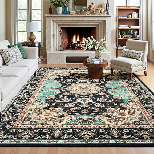 Amearea Vintage Design Area Rugs for Living Room Bedroom 4x6, Black/Green - color: Black/Green, size: 4' X 6' (Rectangular)