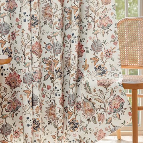 FMFUNCTEX Beige Boho Blackout Floral Curtains, 52X63 Inches, 2 Panels - color: Beige, size: 52"W x 63"L (Pack of 2)