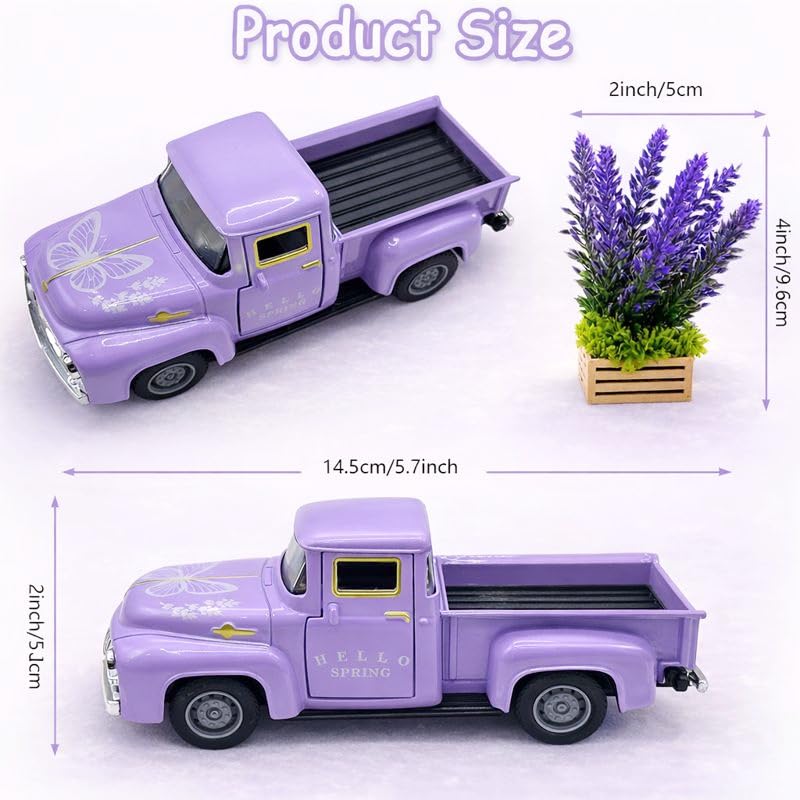 Purple Spring Truck Decor with Lavender Flowers, 5.7 Inch Metal Farm Pickup - color: Purple