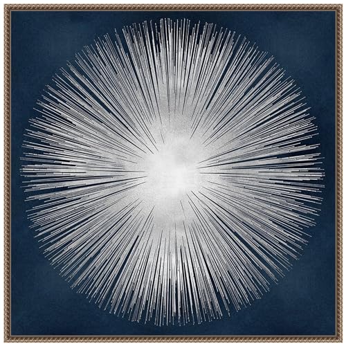 Amanti Art Framed Canvas Wall Art 30x30 Sunburst on Dark Blue I by Abby Young, Framed Wall Art Canvas, Abstract Artwork, Traditional Decor, Large Poster Painting for Living Room, Bedroom, Bathroom, - color: Sylvie Beaded Dark Gold, size: 30"L x 30"W