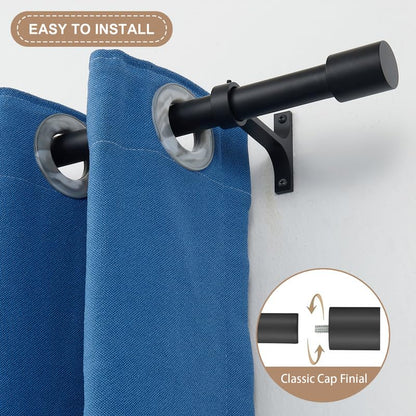 Matte Black Curtain Rods with Cap Finials, Single 144-164" Telescoping Heavy Duty 1-Inch Window Treatment Rods - color: Matte Black, size: 144-164"