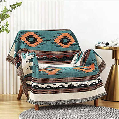 Homesy Aztec Throw Blanket Native Southwestern Bed Blankets 63"x87" Green - color: Green, size: 63"x87"