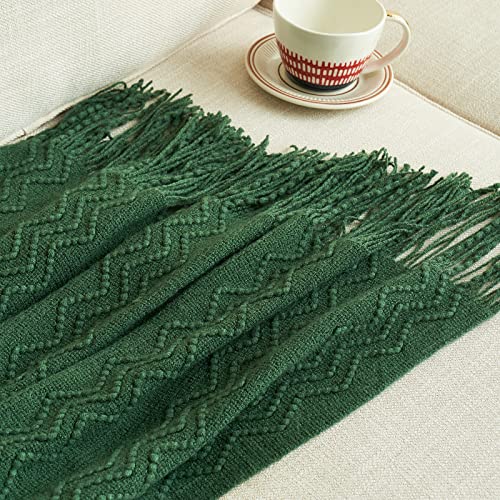 MIULEE Christmas Dark Green Knitted Boho Throw Blanket for Couch 50"x60" - color: Dark Green, size: 50" x 60"