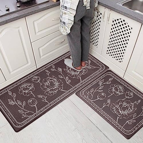 Kitchen Floor Mat Set of 2, Anti Fatigue Kitchen Mat 17"x59"+17"x29" - color: Brown, size: 17"x59"+17"x29"
