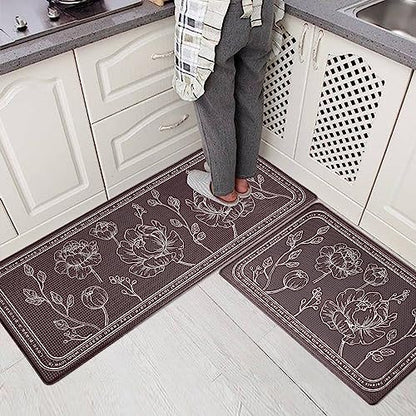 Kitchen Floor Mat Set of 2, Anti Fatigue Kitchen Mat 17"x59"+17"x29" - color: Brown, size: 17"x59"+17"x29"