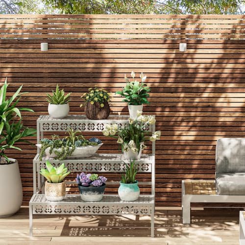 Garden 4 you 3-Tier Rectangular Metal Plant Stand, Ladder Flower Pot Rack - color: White, size: 27.5"L x 23.6"W x 23.6"H