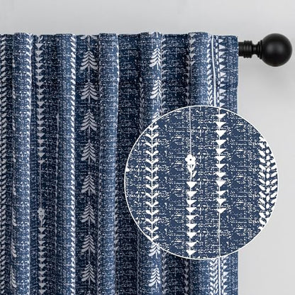 MEETSKY Blue Boho 95% Blackout Bedroom Curtains 50Wx72L,2 Panels - color: Blue, size: 50"W x 72"L (Pack of 2)