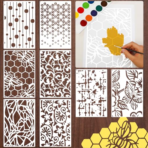Yazhiji 8PCS Geometric Stencils for Painting, Reusable Large Size Geometric Painting Stencils Abstract Layering Stencil for Painting on Wood Canvas Furniture Wall Floor Decor Drawing DIY Art Supplies - style: Geometric-2