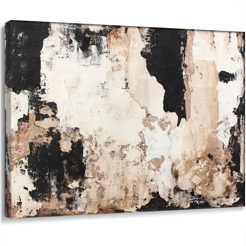 EVERLASTING STROKES Modern Abstract Textured Canvas Wall Art Black Cream Painting for Living Room Bedroom Home Office Decor (001,12 * 18in) - size: 12*18in