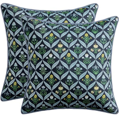 MIULEE Floral Throw Pillow Covers 20x20 Set of 2, Dark Blue - color: Dark Blue, size: 20" x 20" (Pack of 2)