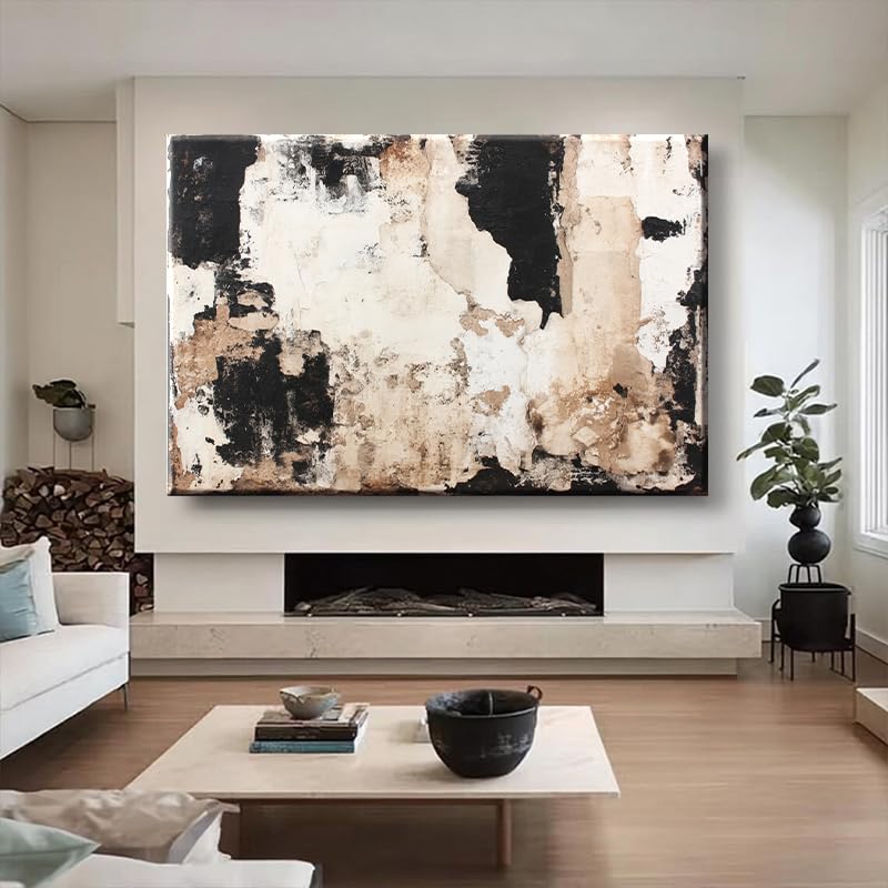 EVERLASTING STROKES Modern Abstract Textured Canvas Wall Art Black Cream Painting for Living Room Bedroom Home Office Decor (001,16 * 24in) - size: 16*24in