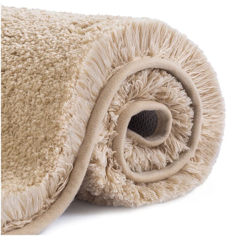 VANZAVANZU Bath Mats Non Slip Ultra Soft Absorbant Microfiber Fluffy Thick Bathroom Rugs Machine Washable (20"x32", Beige) - color: Beige, size: 20"x32"