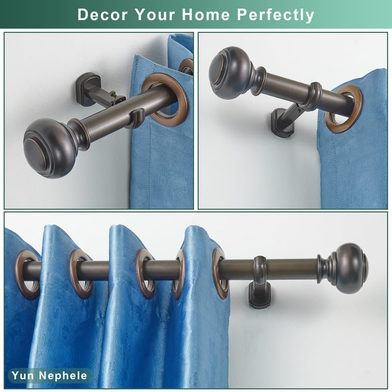 1 1/8 Inch Heavy Duty Curtain Rods, Single Curtain Rod for Window 36-72 Inch(3-6ft), Telescoping Drapery Rods with Classic Finials and Adjustable Aluminum Alloy Brackets, Antique Brown - color: Antique Brown, size: 36-72"