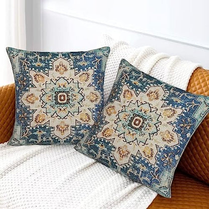 Light Blue Beige Carpet Boho Pillow Covers 18x18 Set of 2 - color: Light Blue, size: 18" x 18" (Pack of 2)