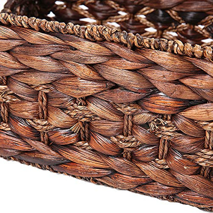 Water Hyacinth Wicker Storage Basket with Wood Handles, Medium - color: Dark Brown, size: 11.81x 8.66x 5.9