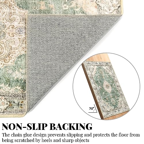 MUJOO 5'x7' Area Rugs Green Washable Boho Rug Non Slip Low-Pile Floral - color: Green, size: 5' x 7' (Rectangular)
