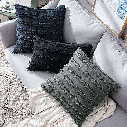 MIULEE Boho Linen Striped Throw Pillow Covers 18x18, Dark Grey - color: Dark Grey, size: 18" x 18" (Pack of 2)