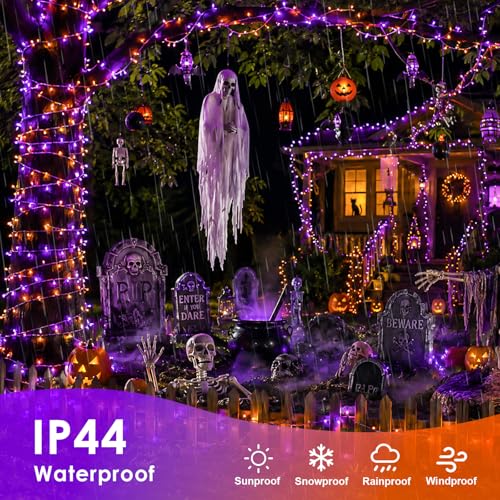 QITONG 2 Pack Battery Operated Halloween Lights, Each 33ft 100 LED - color: Orange and Purple, size: 2Pack