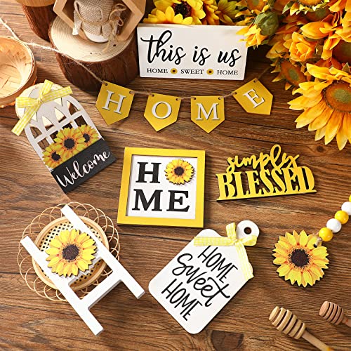 FairySandy 11 Pcs Sunflower Tiered Tray Decor Summer Rustic Home Farmhouse - style: Sunflower