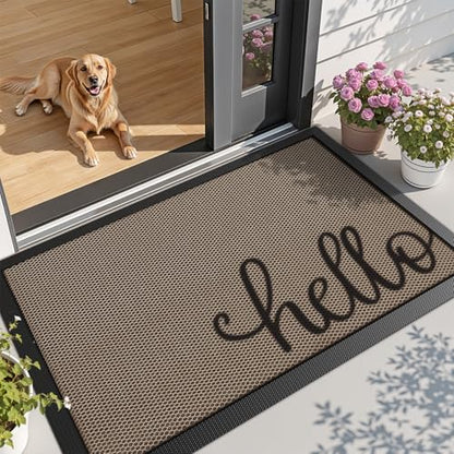 LUMI Outside Welcome Door Mat 36x59, Non-Slip Durable Rubber Easy Clean - color: Hello, size: 36"x59"