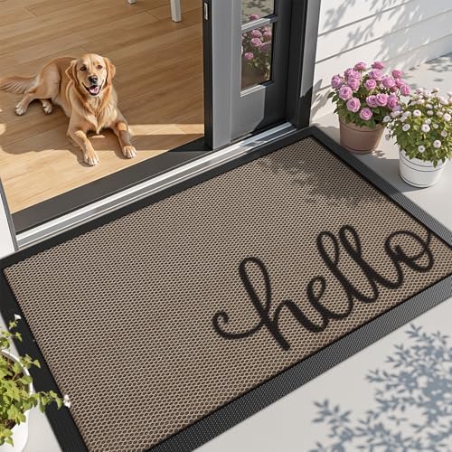 LUMI Outside Welcome Door Mat 32x47, Non-Slip Durable Rubber Easy Clean - color: Hello, size: 32"x47"