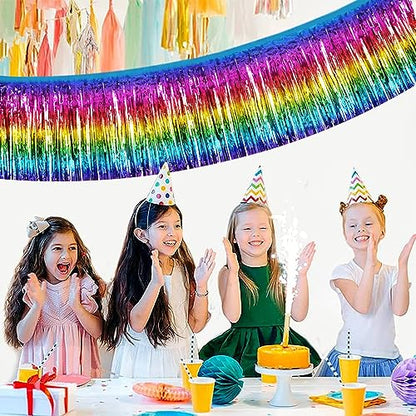 BEISHIDA Dark Rainbow Fringe Garland Banner 30ft Wall Tinsel Foil Streamers - color: Dark Rainbow