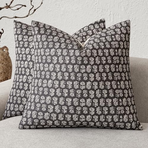 Foindtower Decorative Floral Print Throw Pillow Covers 18×18 Inch,Black - color: Black Sand, size: 18" x 18" (Pack of 2)