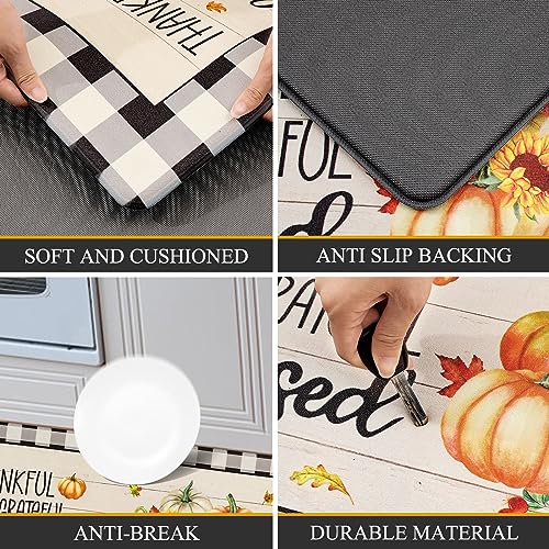 Pauwer Fall Kitchen Rugs Set of 2, Pumpkin Anti Fatigue Kitchen Mats - color: Thankful