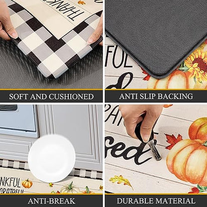Pauwer Fall Kitchen Rugs Set of 2, Pumpkin Anti Fatigue Kitchen Mats - color: Thankful