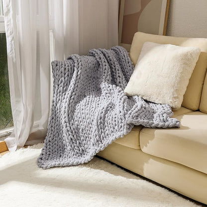 Soft Chunky Knit Throw Blanket for Couch, Cozy Warm Knitted Blankets - color: Gray, size: 48"x71"(Large Size Throw)