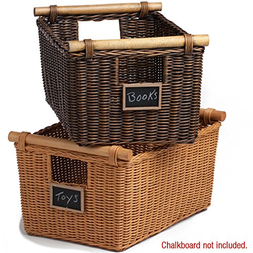 The Basket Lady Pole Handle Wicker Storage Basket, M, Walnut Brown - color: Antique Walnut Brown, size: Medium