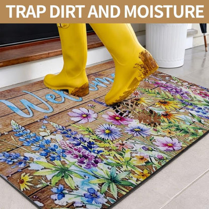 Door mat Non Slip Rubber Back 17x29 Front Door Mat Outside Entrance - color: Floral