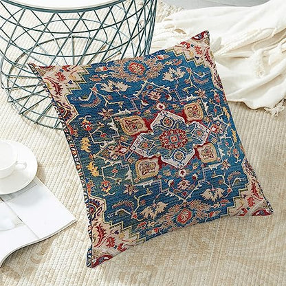 Boho Blue Red Carpet Pattern Pillow Covers 18x18 Set of 2 - color: Boho-15, size: 18" x 18" (Pack of 2)
