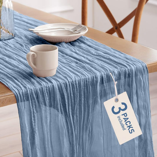 Pureegg 3 Pack Cheesecloth Table Runner 120 Inch Dusty Blue - color: Dusty Blue, size: 120" - 3 Packs