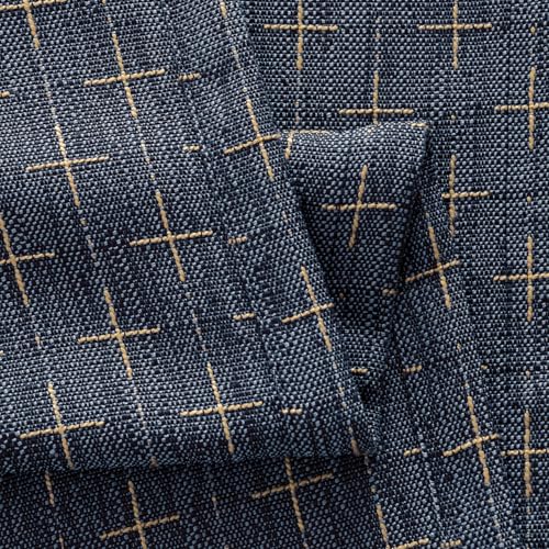 MIULEE Patterned Farmhouse Linen Curtains, Back Tab, 52Wx90L, Blue - color: Blue, size: 52"W x 90"L (Pack of 2)