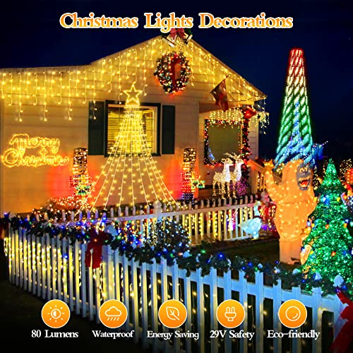 FLVOECN 98FT 960 LED Christmas Lights, Waterproof 8 Modes Ice Lights for Outside with Memory and Timer Hanging Fairy Lights Plug-in Curtain String Lights for Holiday Party Wedding Home (Warm White) - color: Taupe