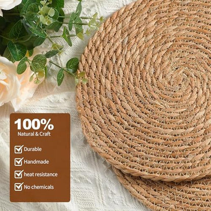 Woven Placemats Set of 4,12 Inch Medium Size Rattan Placemats Wicker Place MatsNatural Farmhouse Jute Braided Table Runnerfor Kitchen Countertops Medium Size Please Choose Carefully - size: 12 Inch 4PCS