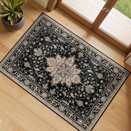 RELEANY Washable Area Rug, Small 2'x3', Black/Neutral - color: Black/Neutral, size: 2' x 3' (Rectangular)