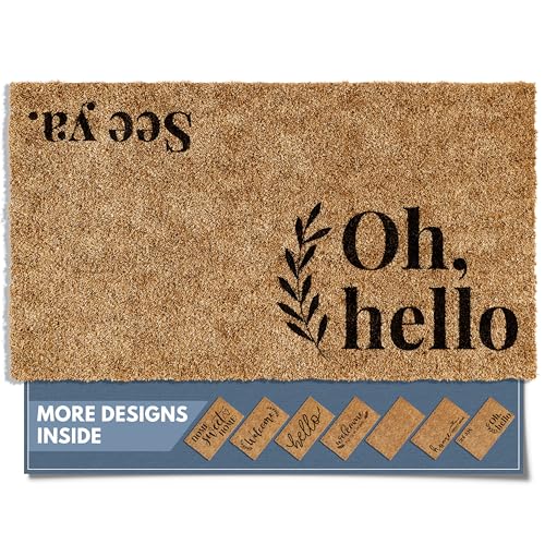 Barnyard Designs Front Door Welcome Mat (Oh Hello, 30x17) | Printed Polyester Outdoor Rug with Non-Slip Backing; Farmhouse Doormat for Patio, Garage, or Entrance; Fits Outside Entryway - color: Oh Hello, size: 30 x 17 inches